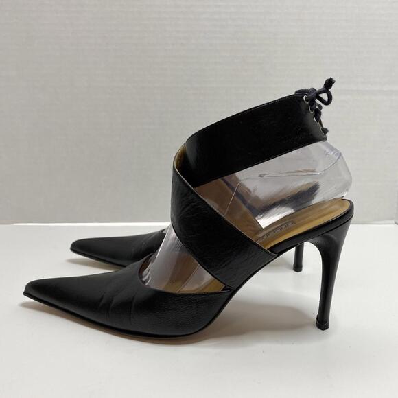 Antonio Eboli Black Stiletto Heels Womens 8 Sexy Ankle Straps Pointy Toe Chic - Picture 11 of 11
